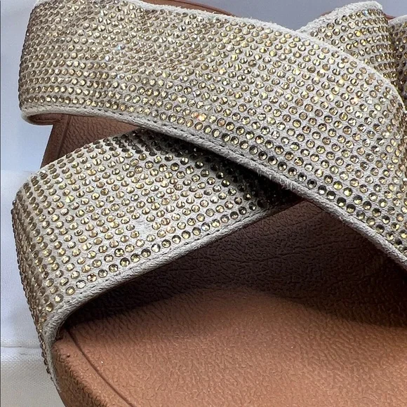 Fitflop Gold Rhinestones Crisscross Sandals-Size 9-Comfy-Slip on-Casual - Picture 9 of 16